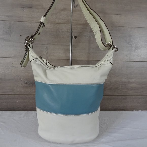 Coach Handbags - Coach F13357 White Blue Rugby Duffle Bucket Bag